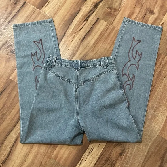 Le Lis Flame Embroidered Baggy Mom Jeans Sz S - Picture 2 of 11